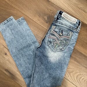 Rock Revival Blue Skinny Jeans with Vintage Wash